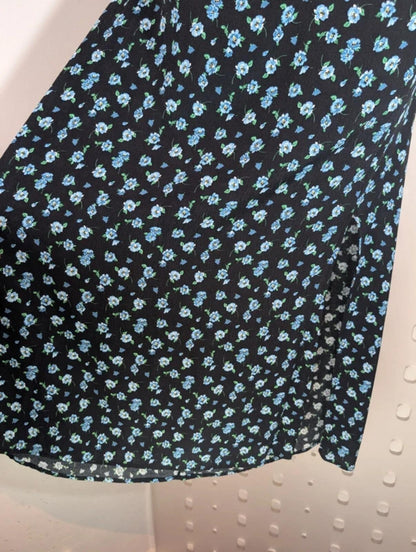Nobody's Child Floral Maxi Dress Black Blue Ditsy Print UK12