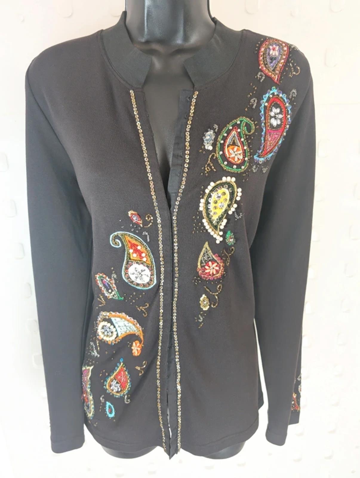 Indigo Moon Beaded Cotton Cardigan Size M