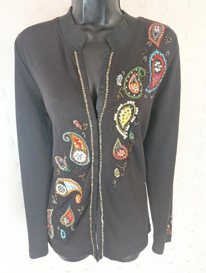 Indigo Moon Beaded Cotton Cardigan Size M