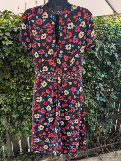 Ossie Clark Floral Tea Dress Keyhole Neckline UK12