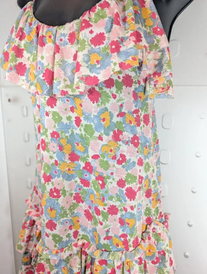 Topshop Y2K Floral Mini Dress Pink Blue UK6
