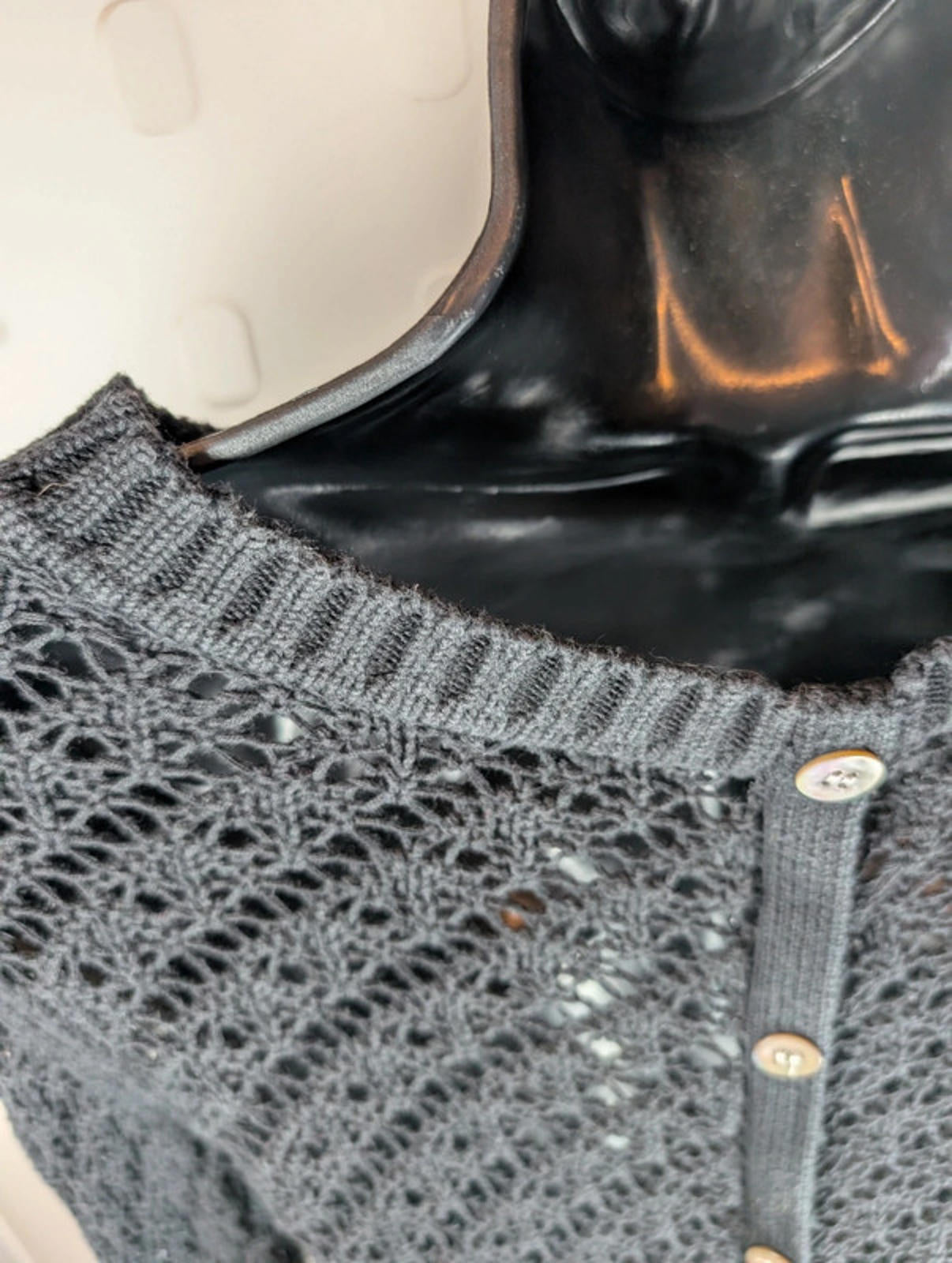 Laura Ashley Black Crochet Knit Top | UK 8 | Button Back | Whimsigoth