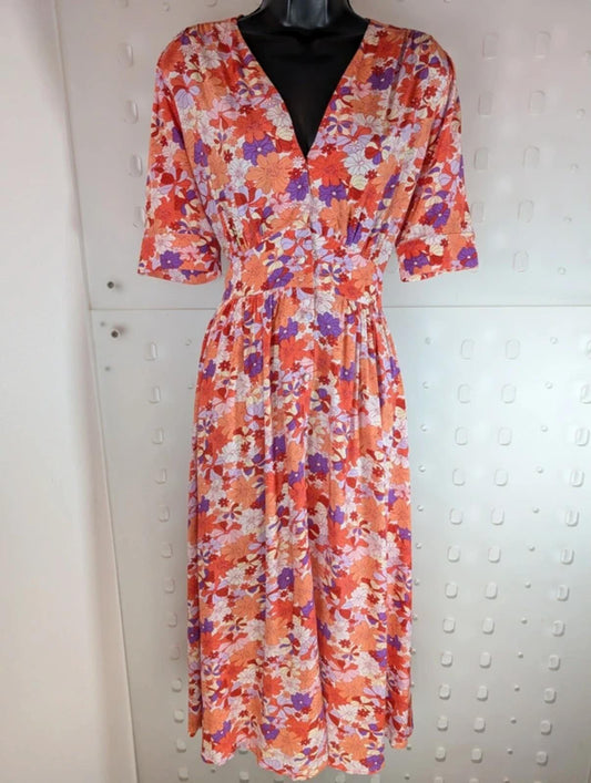 Suncoo Casey Pink Floral Viscose Midi Dress T3 Large NWT RRP £150