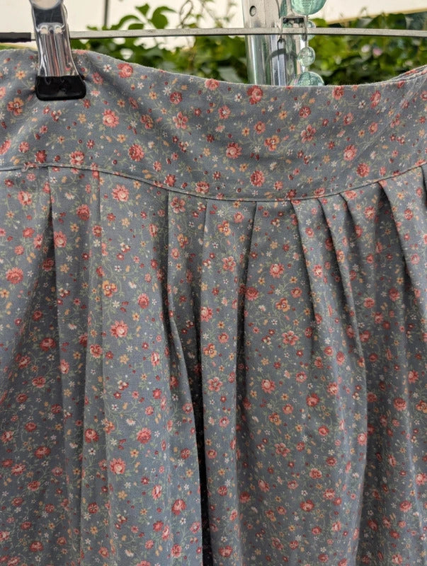 Vintage Ditsy Floral Wrap Midi Skirt Blue Pink UK12