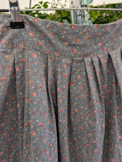 Vintage Ditsy Floral Wrap Midi Skirt Blue Pink UK12