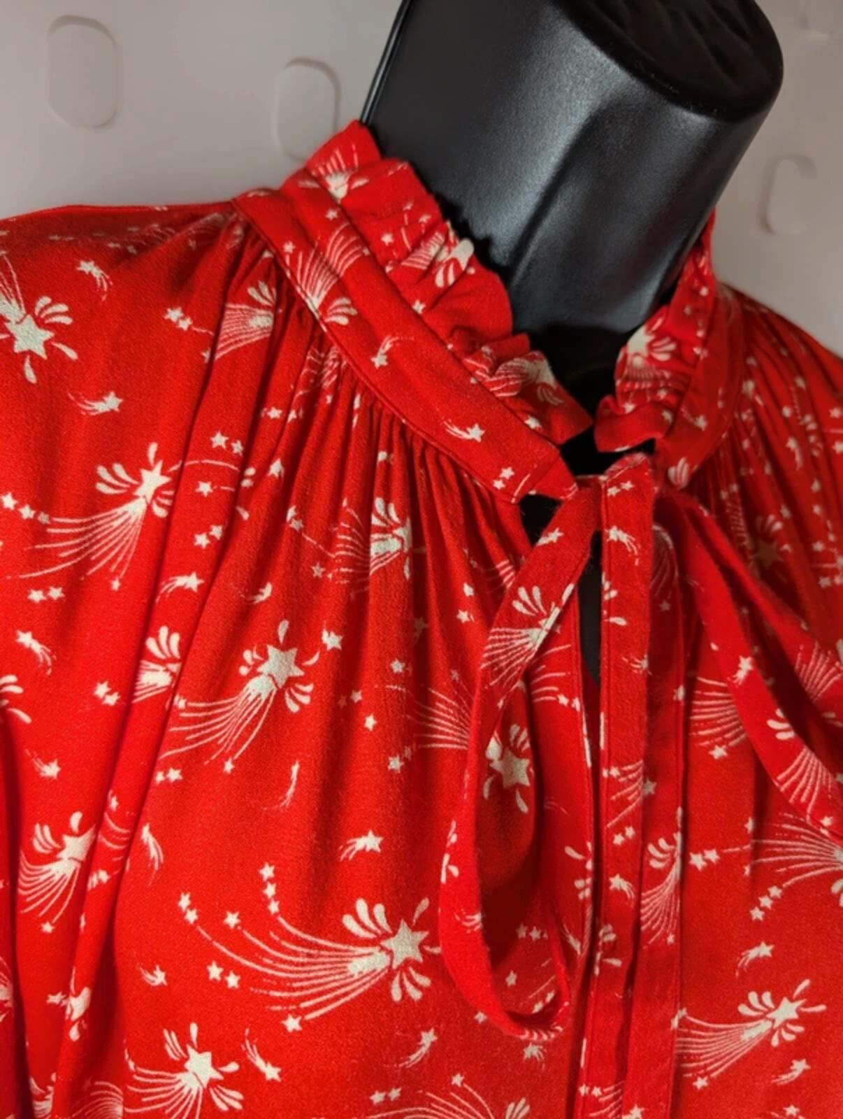 Ghost Shooting Star Print Blouse Coral Red White Medium