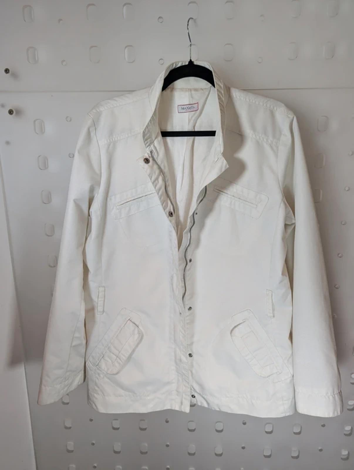 Max & Co White Utility Jacket UK14 Zip & Popper Belted Style Vintage