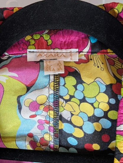 Axara Paris Silk Blouse XS Colourful Print Statement Collar Fitted 70s Inspired