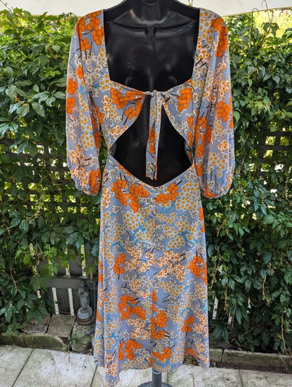 Traffic People Berry Print Open Back Midi Dress UK8