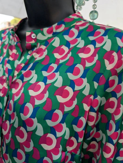 Gallery Geometric Print Shirt Green Blue UK10