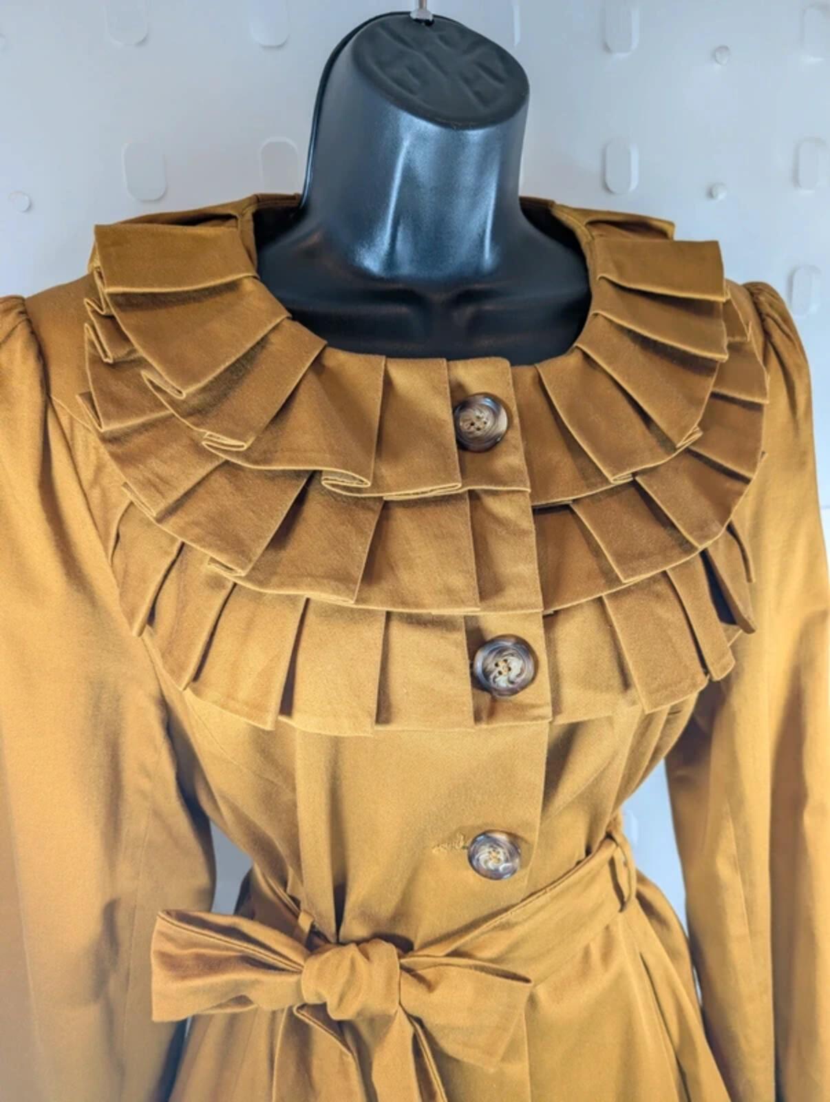Miss Selfridge UK14 Mustard Fit & Flare Coat Ruffle Collar Academia