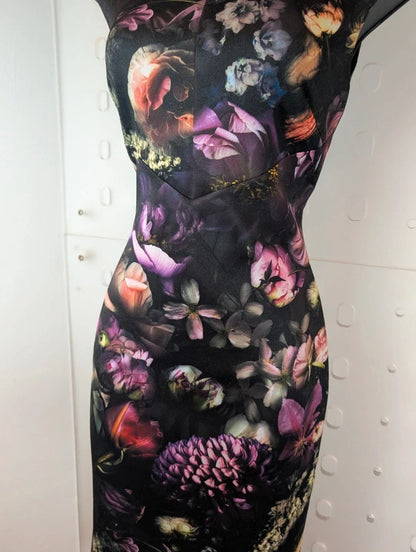 Ted Baker Dark Floral Scuba Bodycon Midi Dress Size 1 UK8