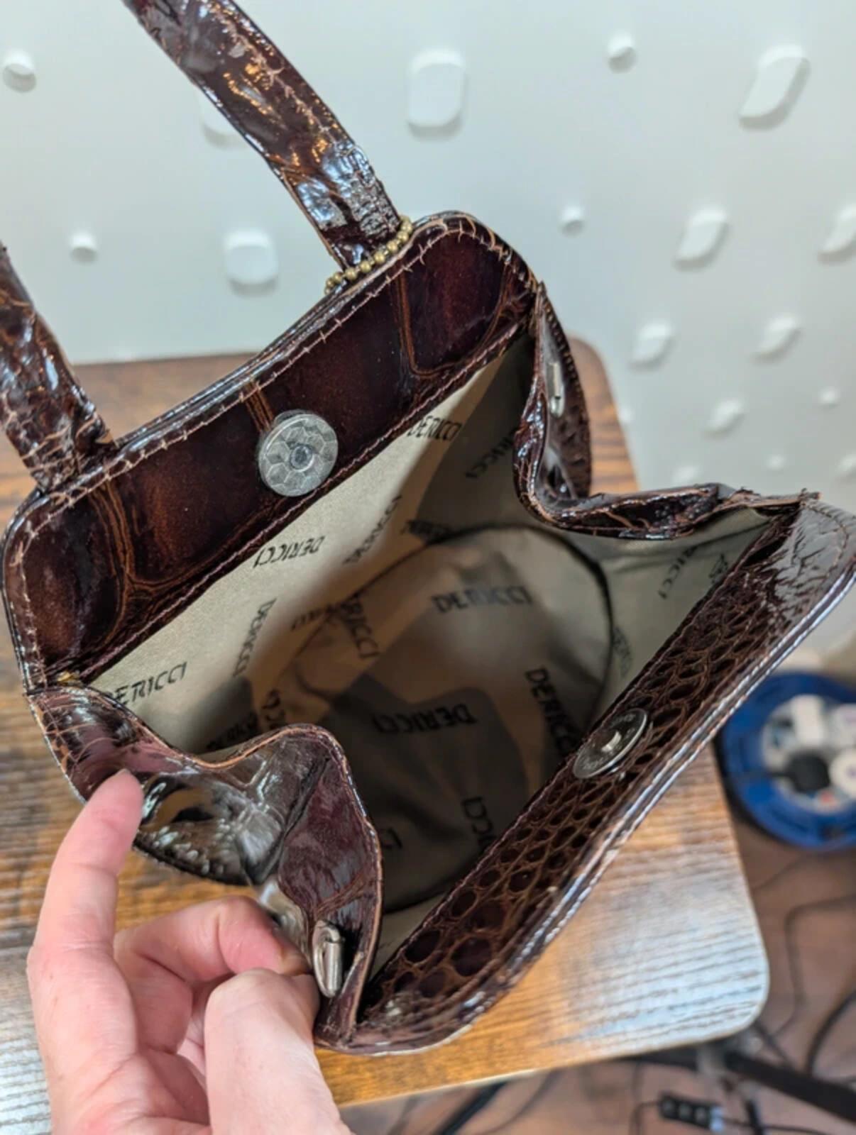 Dericci brown patent leather mini box bag