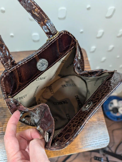 Dericci brown patent leather mini box bag