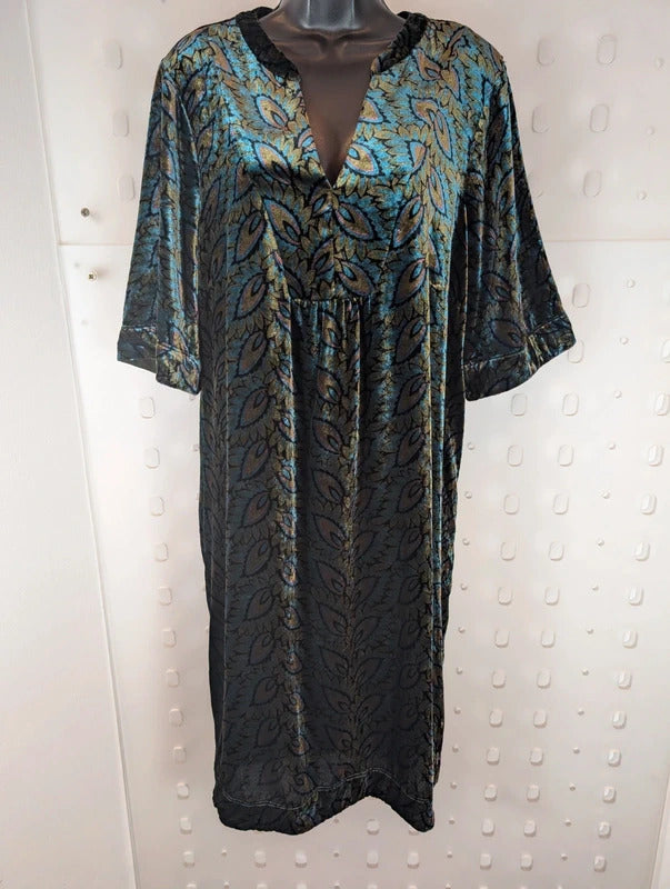 White Stuff Peacock Print Velvet Dress UK18R