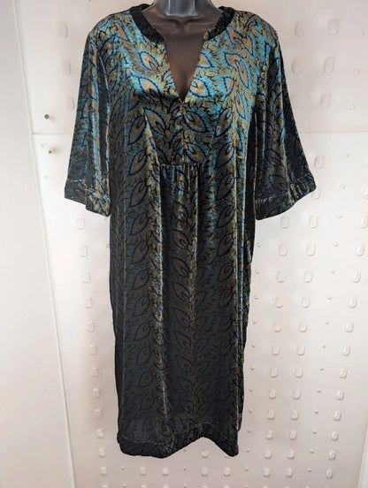 White Stuff Peacock Print Velvet Dress UK18R