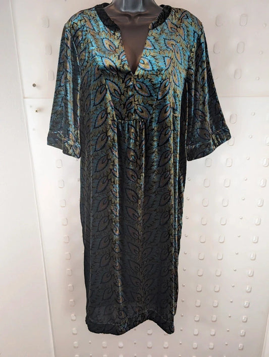 White Stuff Peacock Print Velvet Dress UK18R