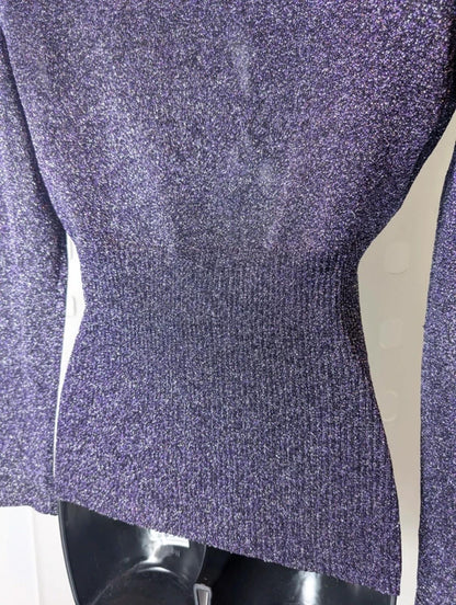 Vintage Miss Selfridge Lurex Knit Top – Ribbed Waist – UK 8 – 90s Glam