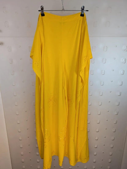 Yellow Wrap Tie Trousers Split Side Festival Boho Sequin Embroidered Free Size