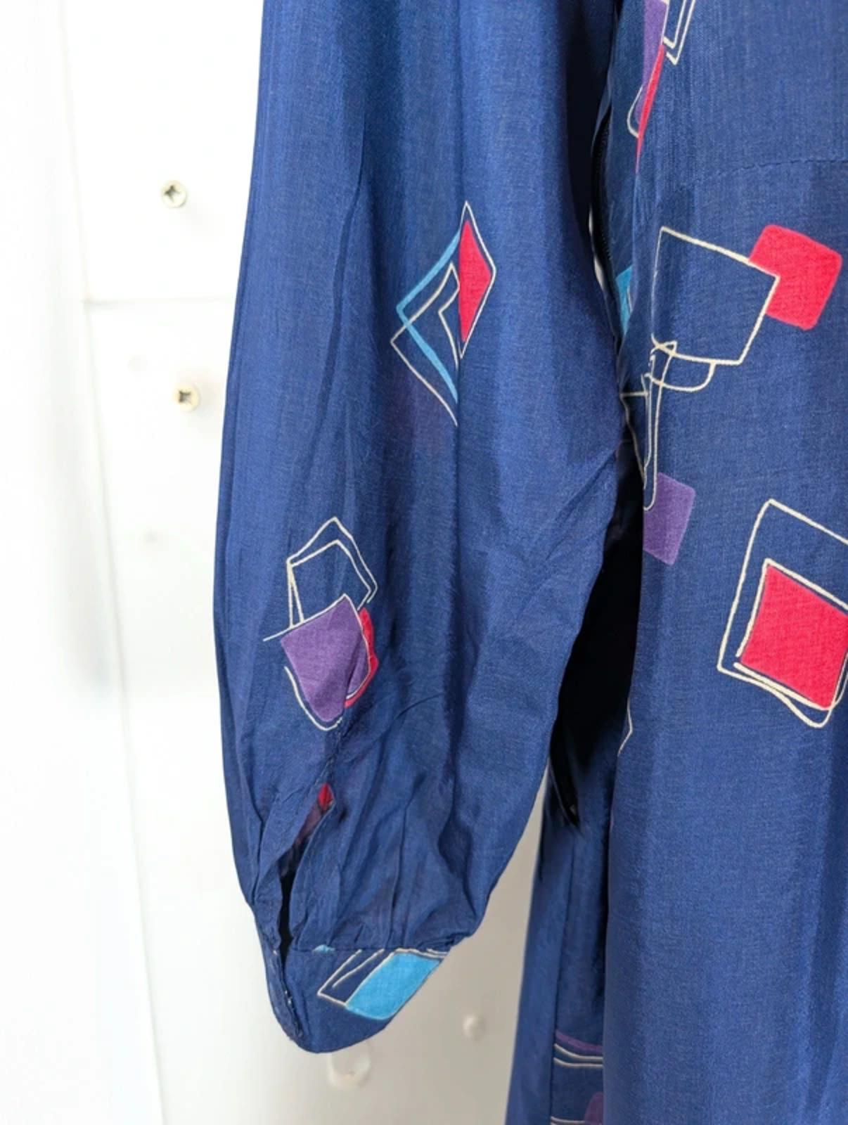 Vintage Navy Abstract Print Midi Dress Made in Greece
