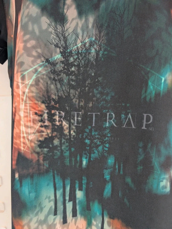 Firetrap Graphic Longline T-Shirt Black UK10 Y2K