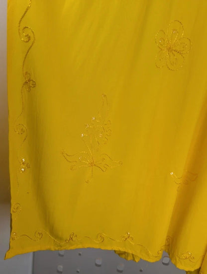 Yellow Wrap Tie Trousers Split Side Festival Boho Sequin Embroidered Free Size