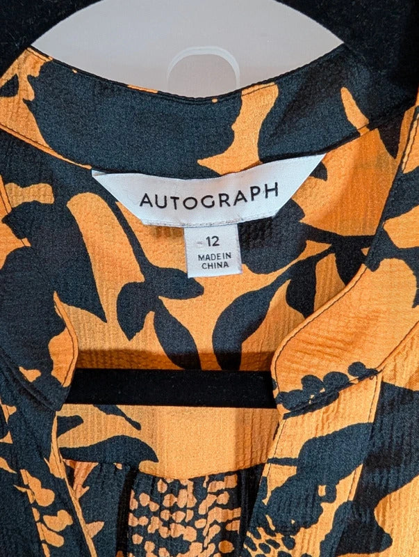 M&S Autograph Orange Botanical Print Blouse UK12