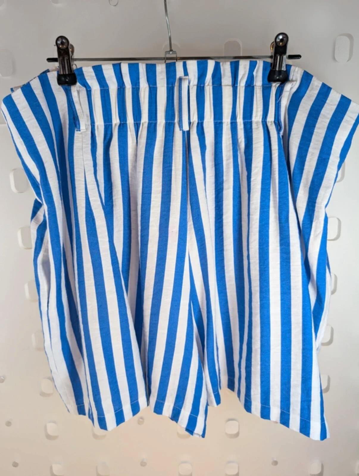 Mango blue & white striped paperbag waist shorts UK16