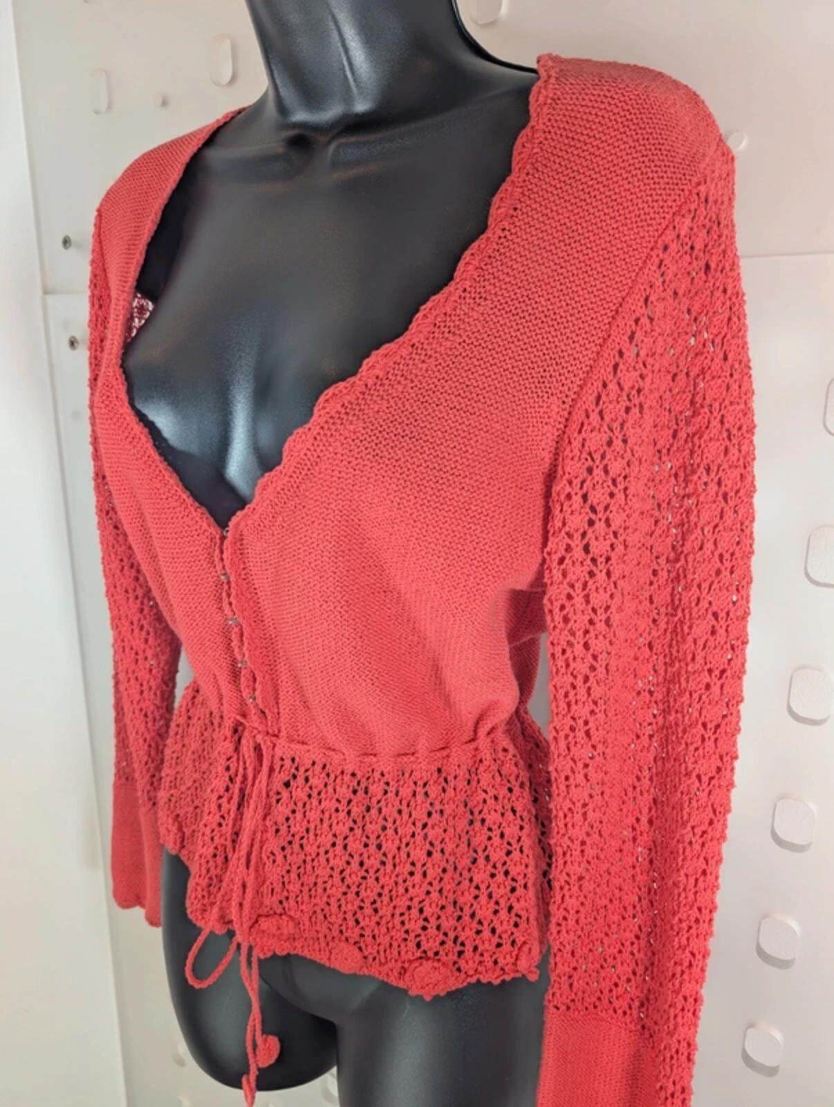 Sandwich Large Coral Crochet Cardigan Tie Waist Ramie Blend