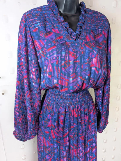Vintage 70s Kanga Collection by Dale Tryon Maxi Dress – Pink & Purple Print – M