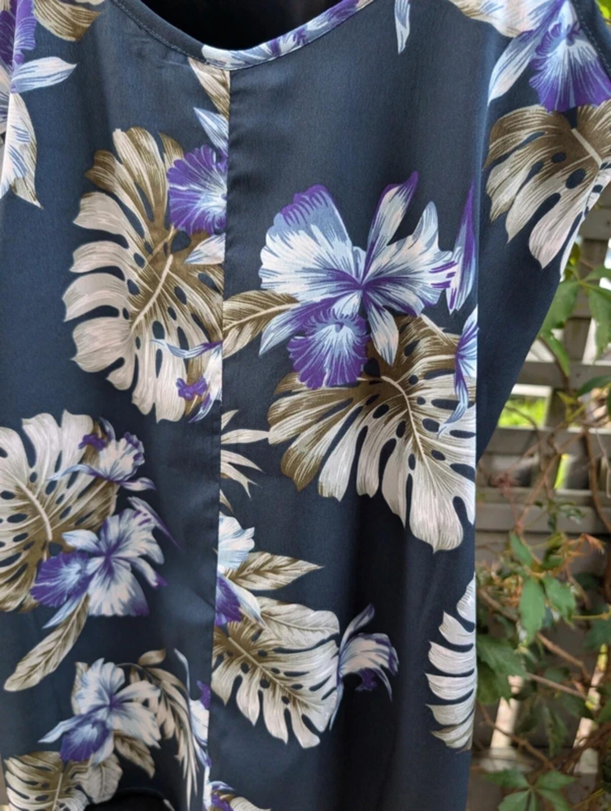 Kushi tropical print longline vest top UK10 navy summer cami