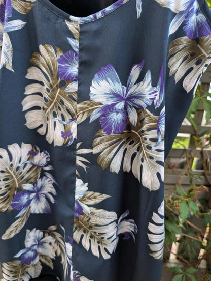 Kushi tropical print longline vest top UK10 navy summer cami