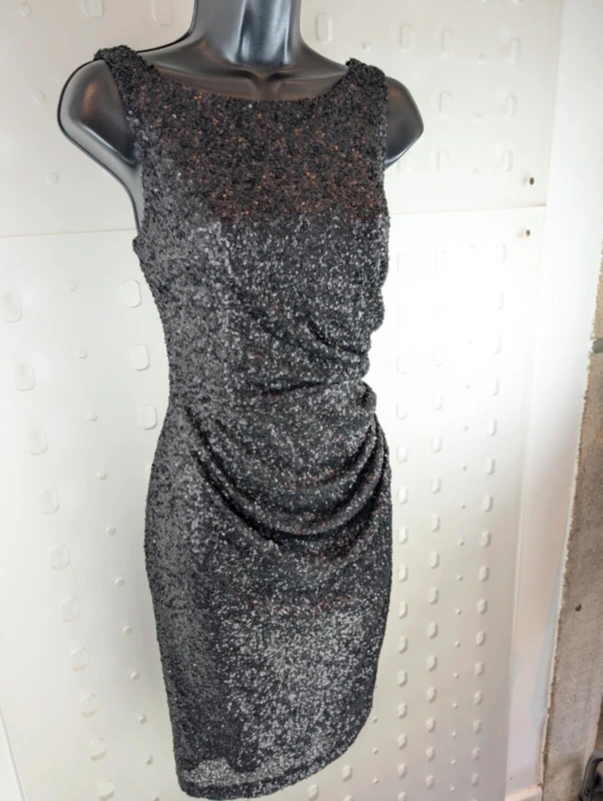Ariella London Black Sequin Bodycon Dress UK10 Made In England