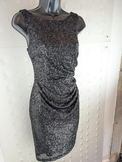 Ariella London Black Sequin Bodycon Dress UK10 Made In England