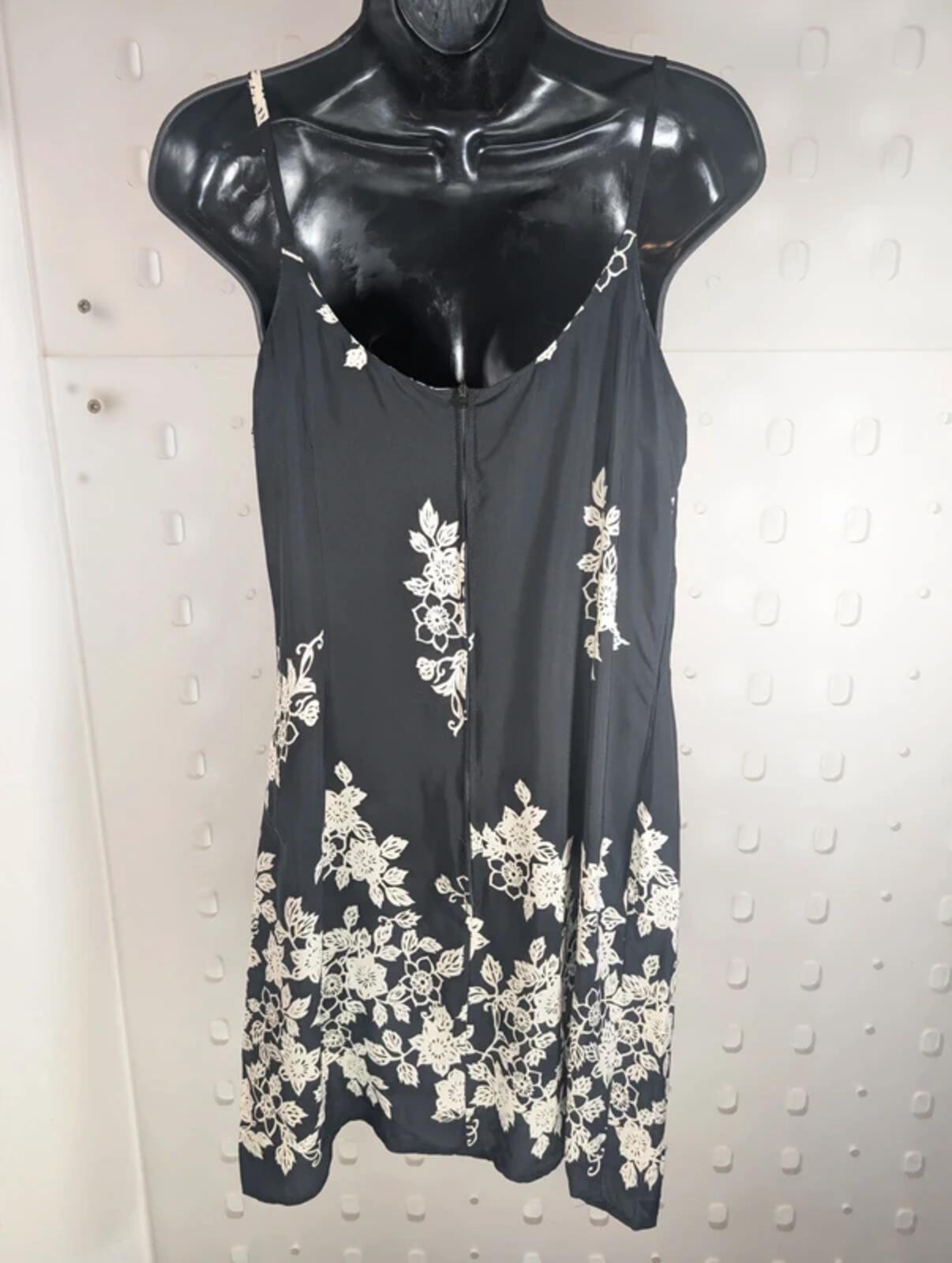 Vintage St Michael Floral Slip Dress Black White 90s UK12/14