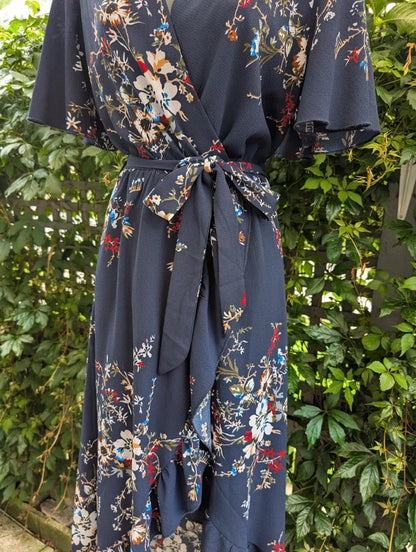 Mela London Floral Wrap Maxi Dress Navy UK14