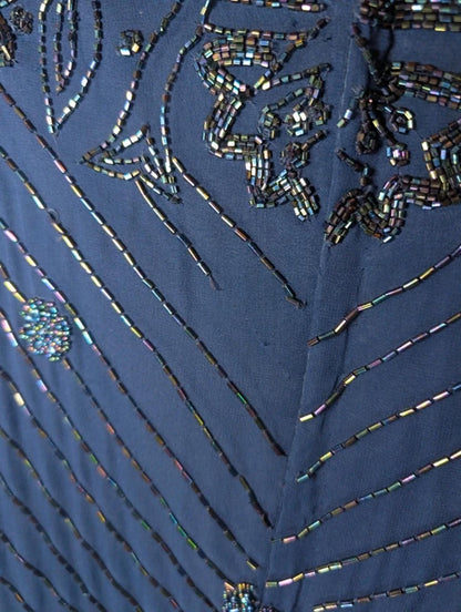 Simon Ellis Navy Silk Beaded Evening Top Vintage Glam UK10