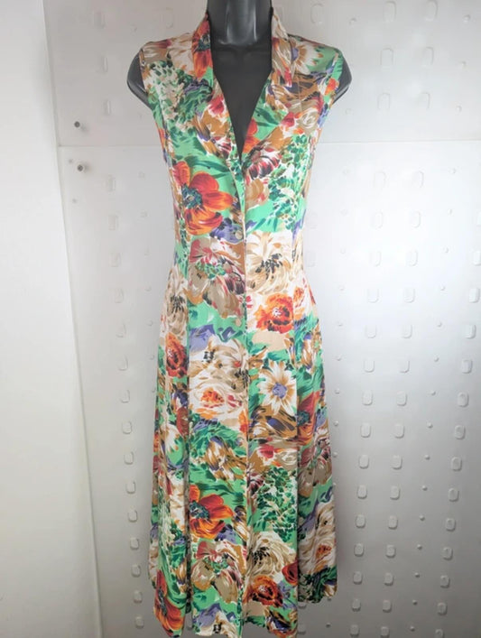 Vintage Floral Button Through Midi Dress Boho Grunge Cottagecore S