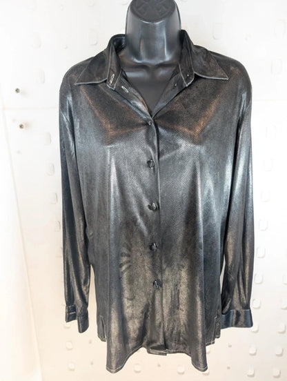 Chemisier Metallic Gunmetal Shirt Size 10 Silver Blouse