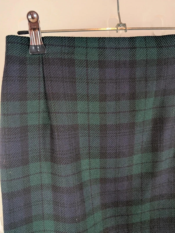 Vintage St Michael Pure New Wool Tartan Pencil Skirt UK8 Made in UK