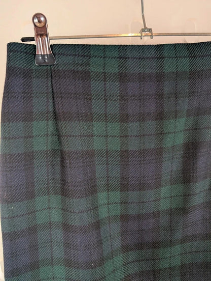 Vintage St Michael Pure New Wool Tartan Pencil Skirt UK8 Made in UK