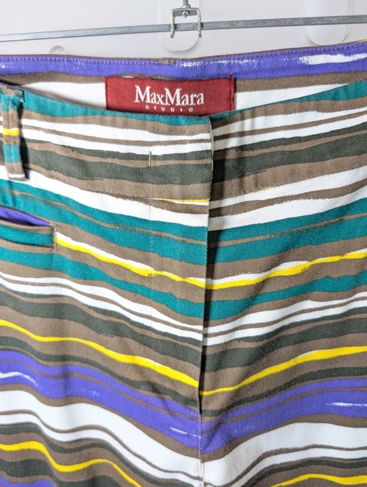 MaxMara Studio Striped Cropped Trousers UK14 Cotton Stretch Purple Yellow Stripe