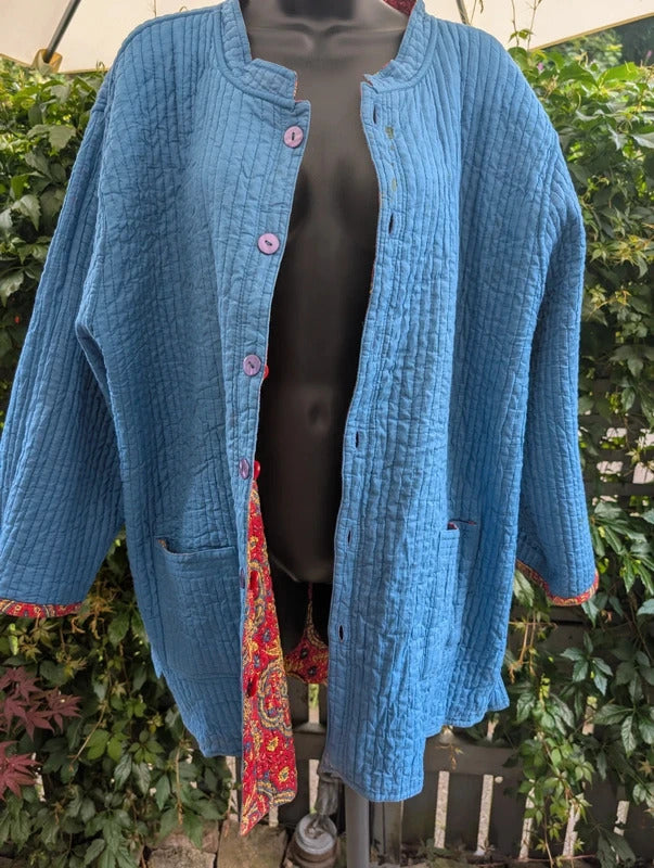 Reversible Quilted Paisley Jacket Red Blue Oversized