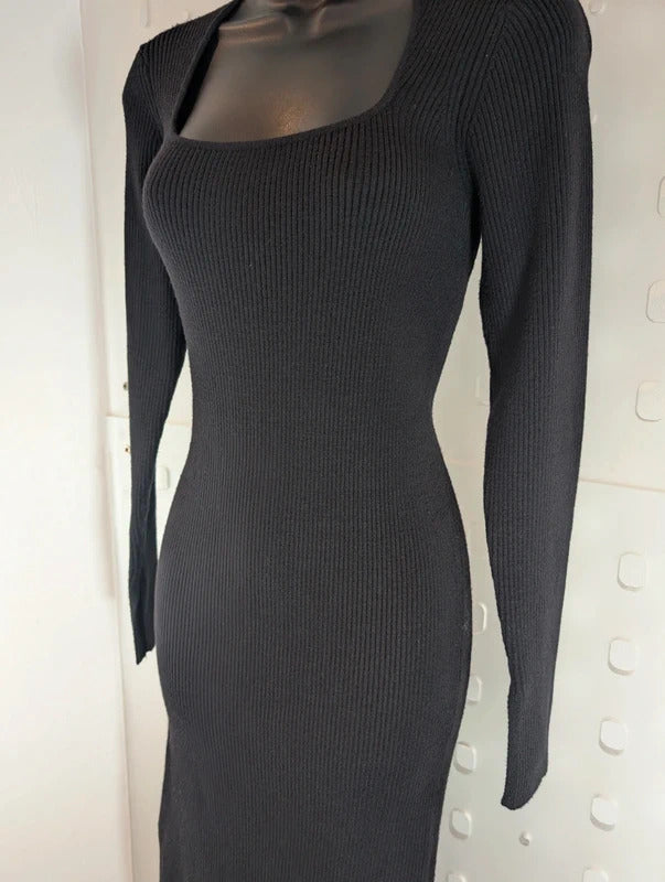 Levete Room Black Rib Knit Midi Dress M