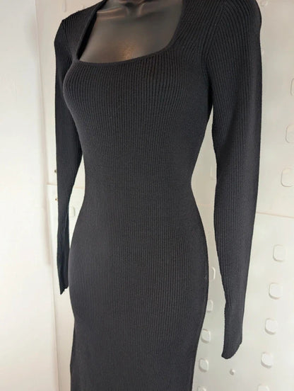 Levete Room Black Rib Knit Midi Dress M