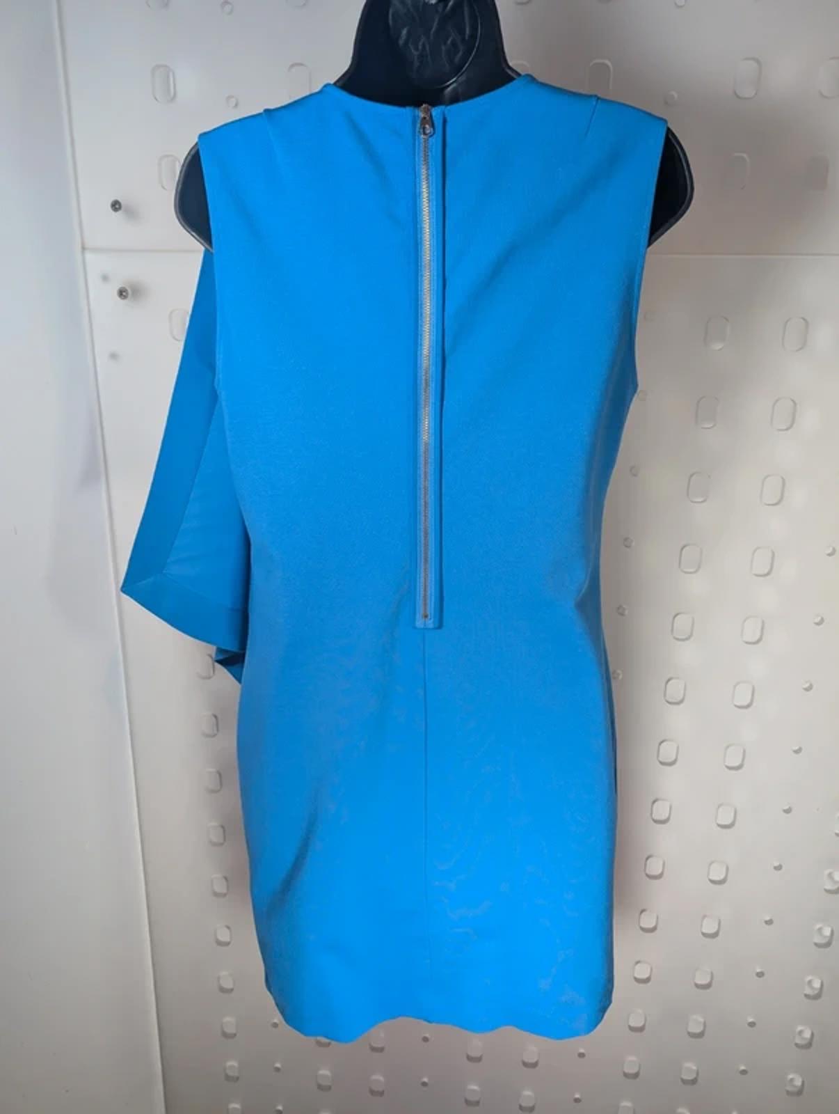 Ted Baker Blue Asymmetric Bodycon Dress Size 3 UK 12 Gold Button Detail Occasion
