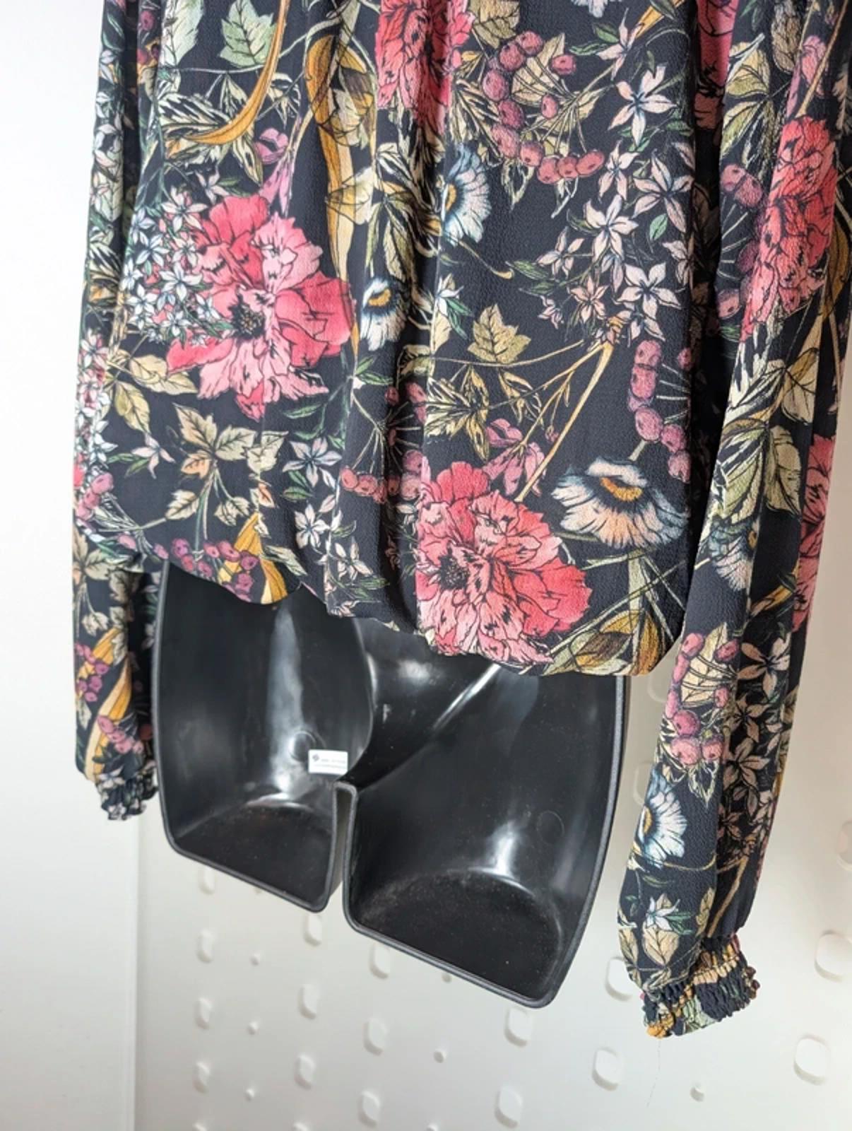 Cotswold Collection Dark Floral Blouse Shirred Hem UK 14