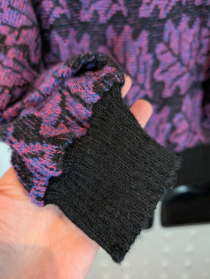 Vintage C&A Purple Black Abstract Leaf Batwing Jumper UK10