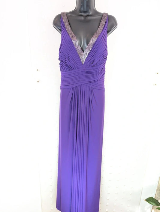 Viviana London Violet Beaded Evening Gown UK24 NWT Boned Formal Dress
