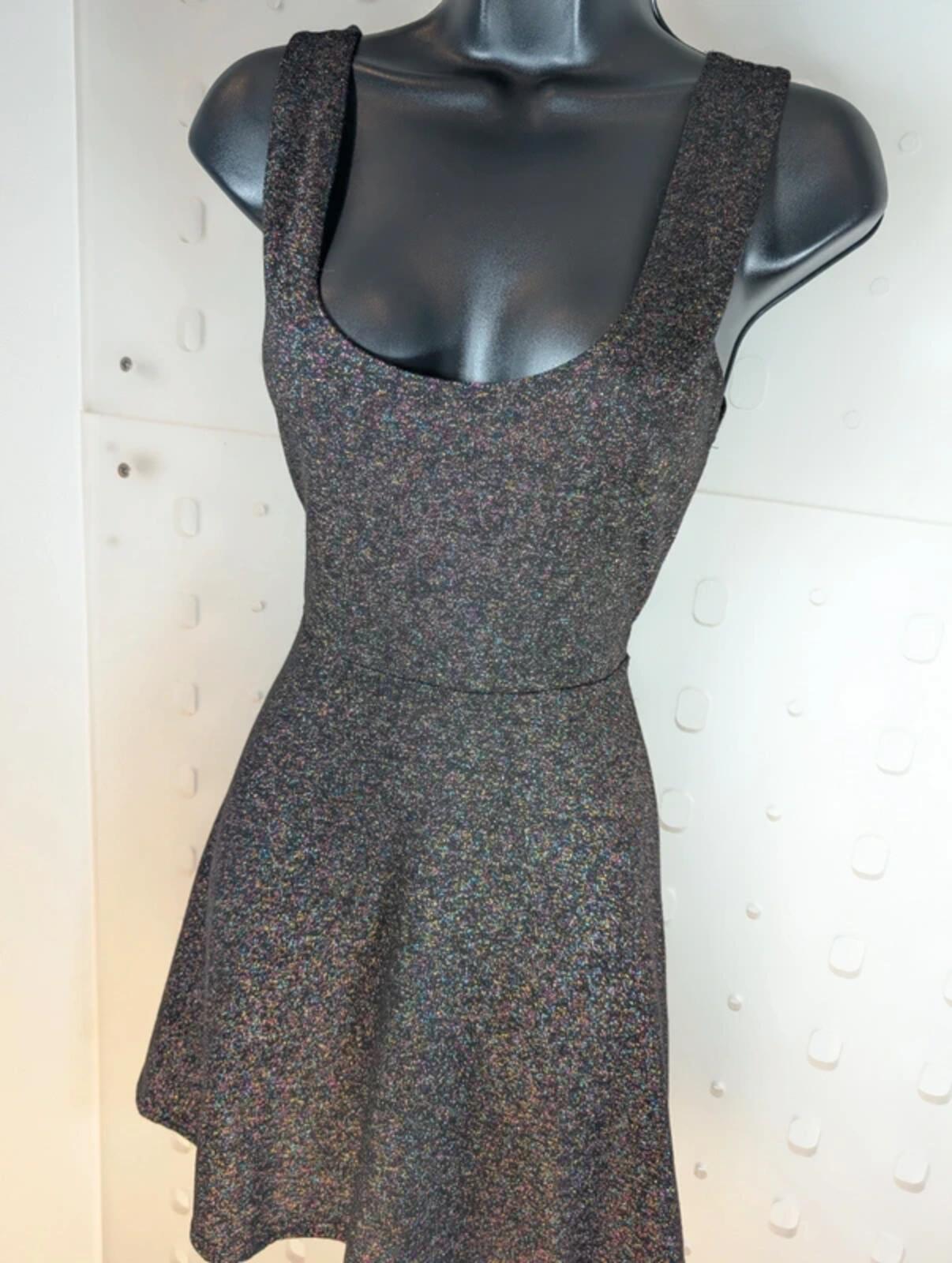 Influence Black Skater Dress Rainbow Sparkle S